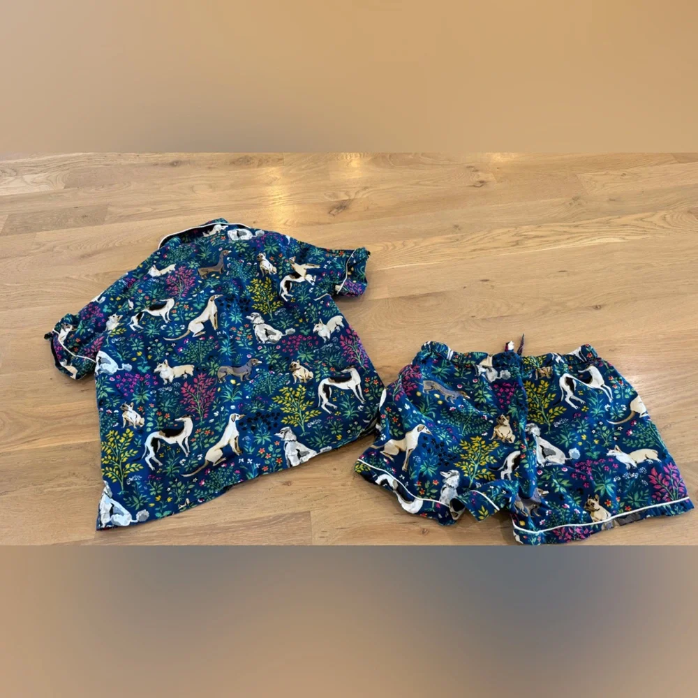 Printfresh Blue Floral & Dog-Print Short Pajama Set